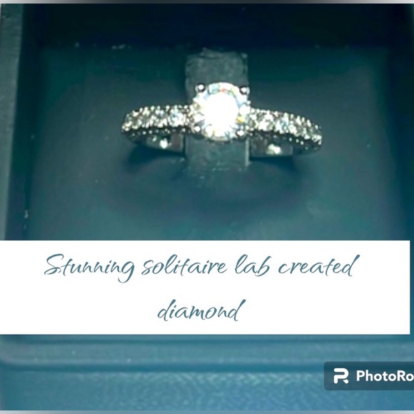 💲⬇️❤️Nwot  silver 925 lab created diamond solitaire ring+band with diamonds - Picture 4 of 7